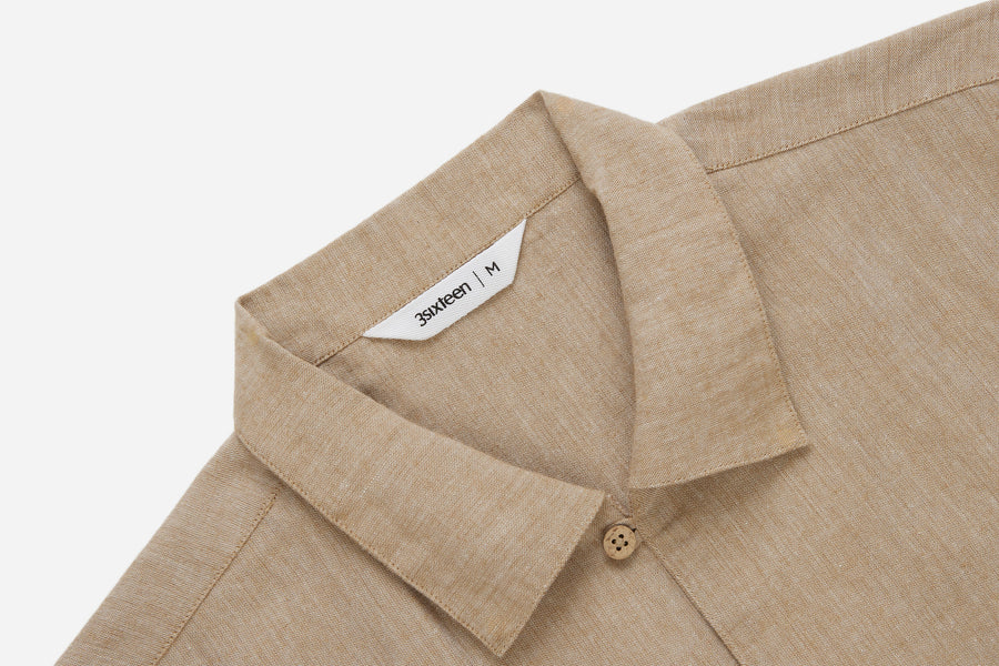 Short Sleeve Loop Shirt ~ Khaki Linen/Cotton