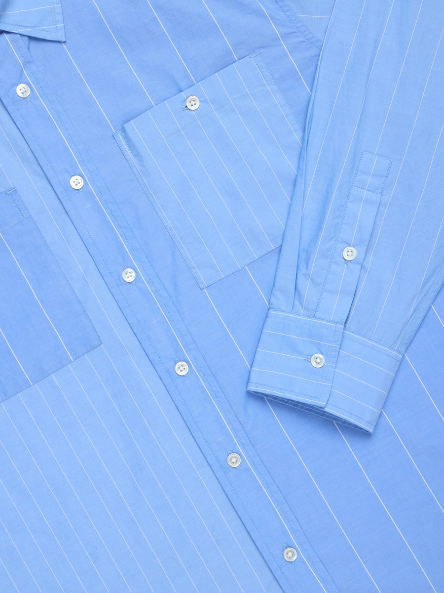 Commuter Shirt ~ Blue Mismatch Stripe Poplin