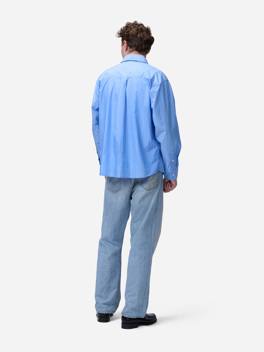 Commuter Shirt ~ Blue Mismatch Stripe Poplin
