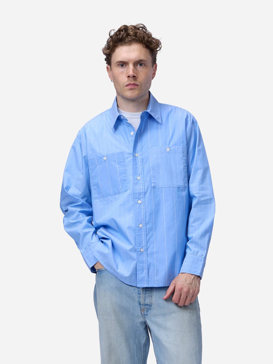 Commuter Shirt ~ Blue Mismatch Stripe Poplin