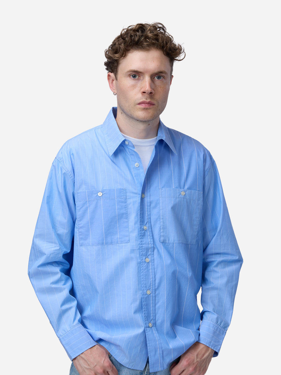 Commuter Shirt ~ Blue Mismatch Stripe Poplin