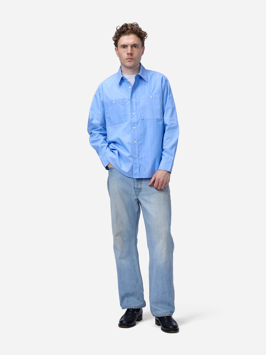 Commuter Shirt ~ Blue Mismatch Stripe Poplin