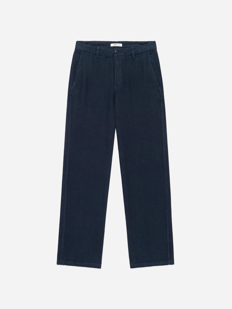 Navy blue pants on a white background
